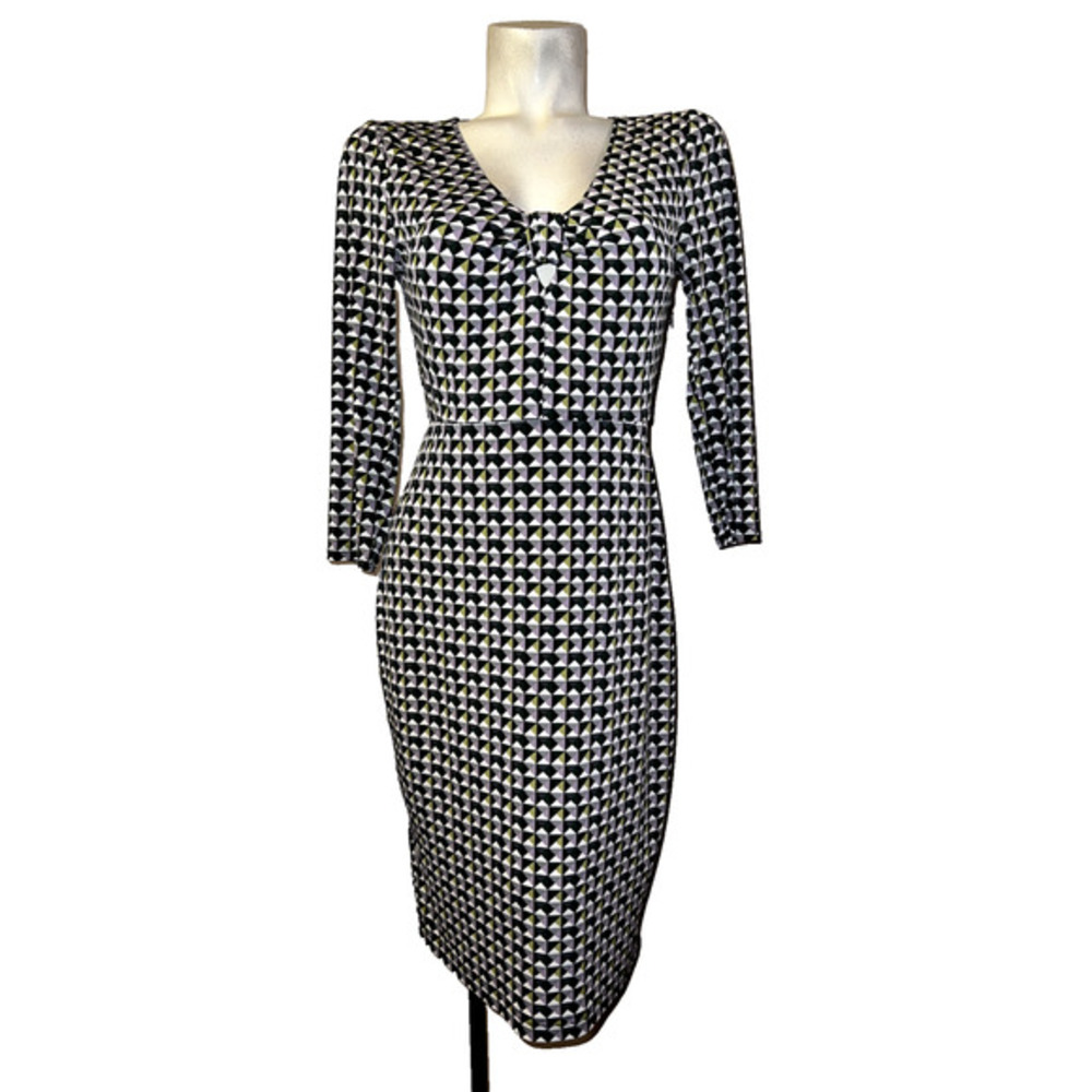 LAUNDRY By Design Dress Size 4 Multicolored Geometric Stretch Sheath Keyhole Cut